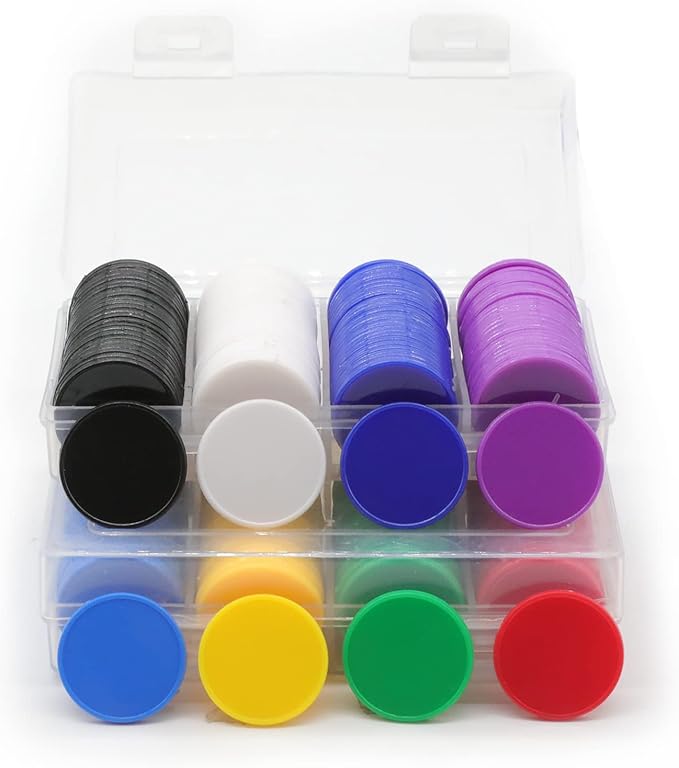 Set of 100 Opaque Plastic Learning Counters Mini Poker Chips Game Tokens with Storage Box (White, 1.58 Inch)