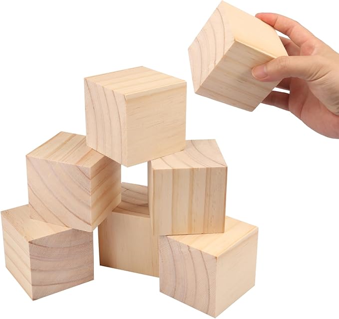 GNIEMCKIN 100 Packs Wooden Blocks for Crafts, 2 Inch Pine Wood Cubes, Wooden Cubes for Paint, Stamp, Decorate, DIY Projects and Personalized Gifts