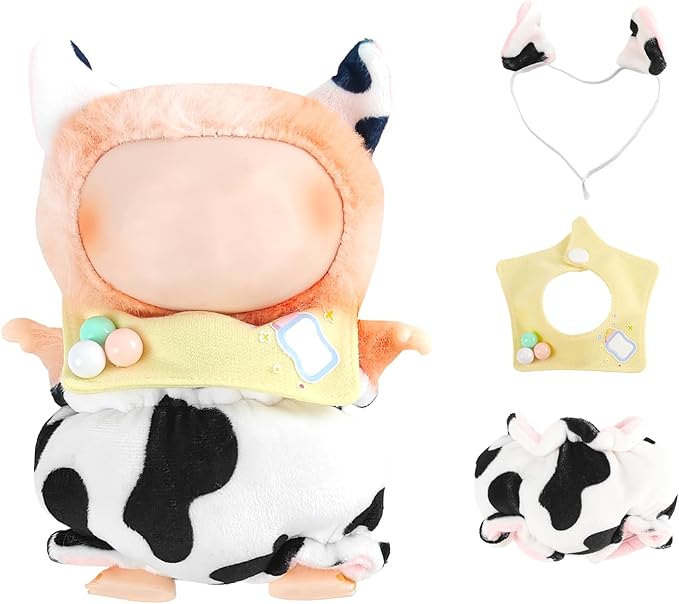 17cm Doll Clothes ,Accessories for Cute Dolls Clothes , Animal Style Doll's Outfits , 3 Pieces Set Cute Cow Dolls Outfit with Adorable Pant + Beaded Bib + Horn Headband (Doll Not Included)