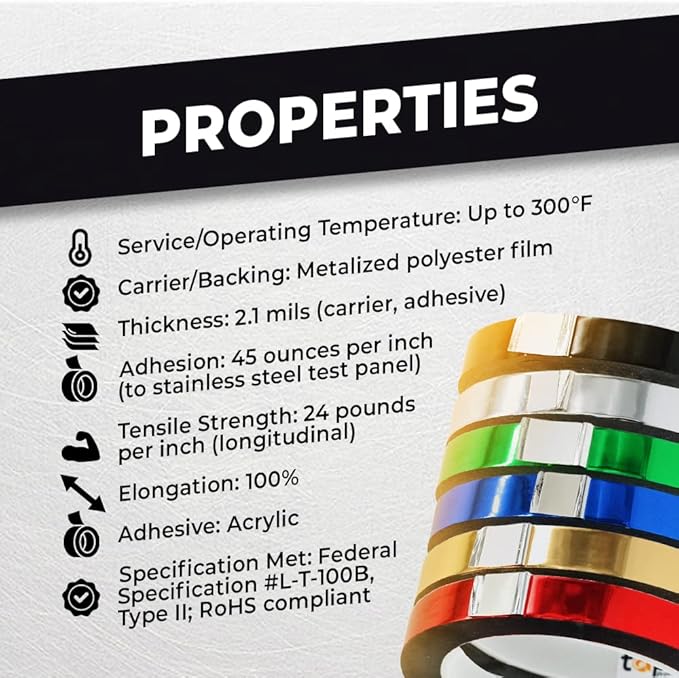 WOD MPFT2 Black Metalized Polyester Mylar Film Tape with Acrylic Adhesive, 3/8 inch x 72 yds. Vibrant Mirror Black Tape, Decor Tape for Detailing Accent Wall, Graphic Arts, Car and Boat Trim