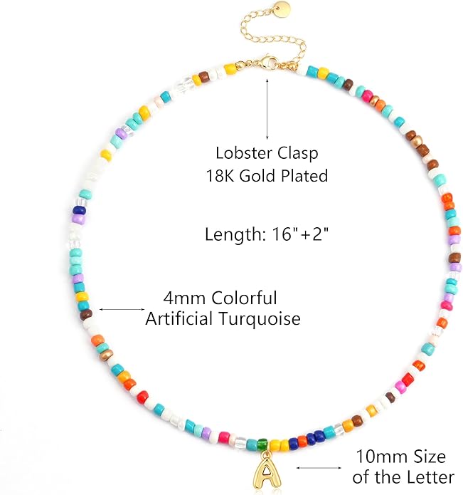 Colorful Initial Necklace for Girls Kids Women, Dainty 18K Gold Plated Bubble Initial Letter Necklace Teen Girls Gifts Trendy Stuff Birthday Gifts for 5 6 7 8 9 10 Yearl Old Girl