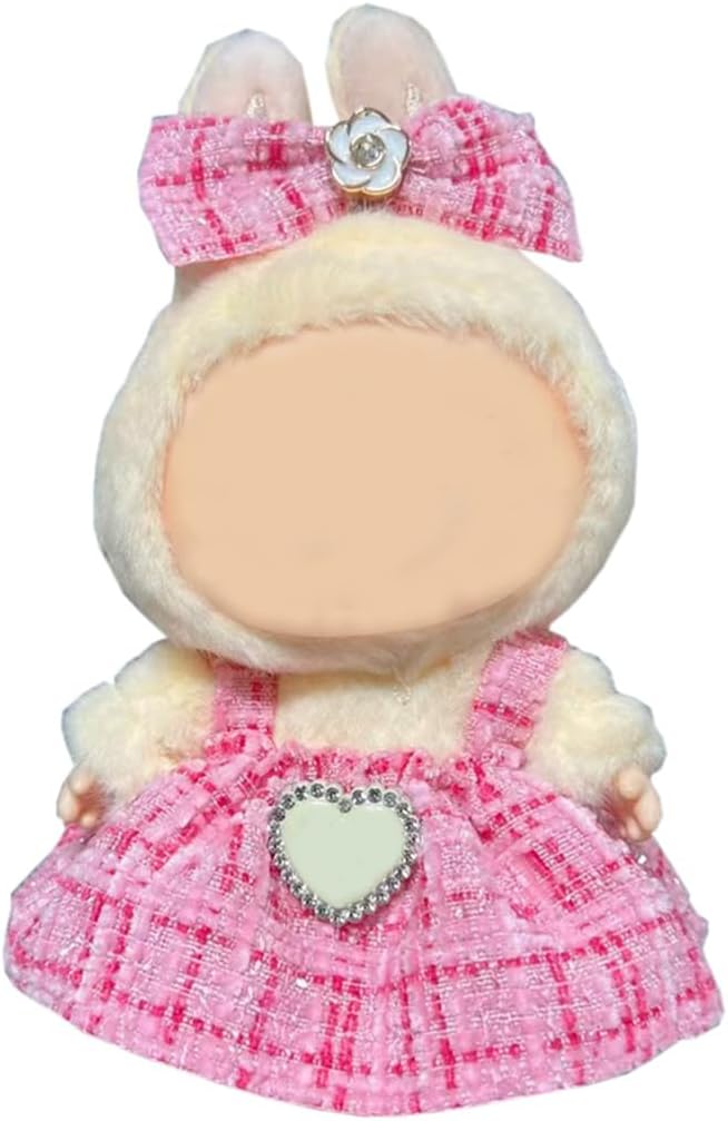 17cm Doll Clothes - Luxury Chic Style Pink Dress Set for 5.91-6.7“ (15-17cm) Dolls, Cute Premium Fashion Doll Outfit with Accessories - Pink Plaid Tweed Dress +Plaid Bow