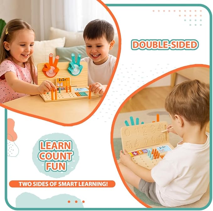 Montessori Math Learning Toy for Kids – Wooden Educational Counting Set with Double-Sided Board, Number Blocks, 20 Pcs Counting Sticks, 10 Pcs Flashcards, Holder & Pen - Preschool Learning Activities