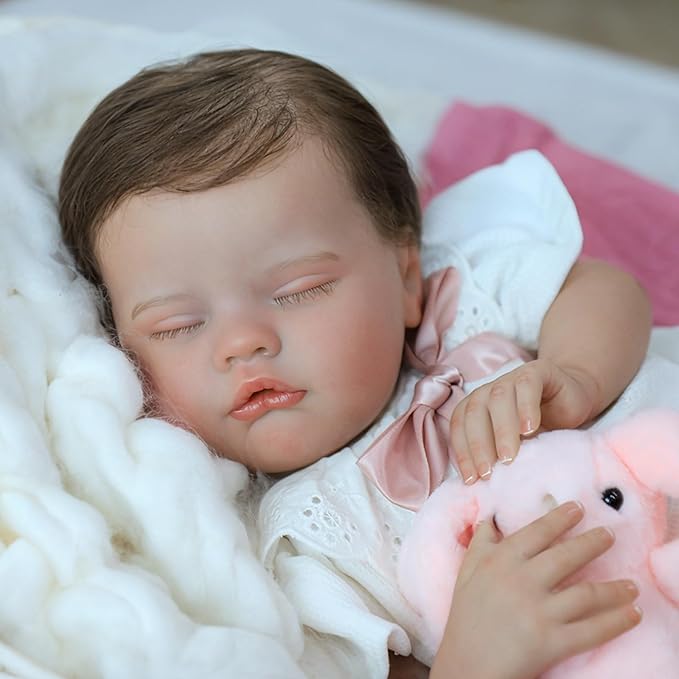 SCOM Lifelike Reborn Baby Dolls Quinbee - 20-Inch Realistic Reborn Doll Girl Soft Body Eyes Closed Newborn Real Life Baby Doll That Look Real for Kids Age 3+