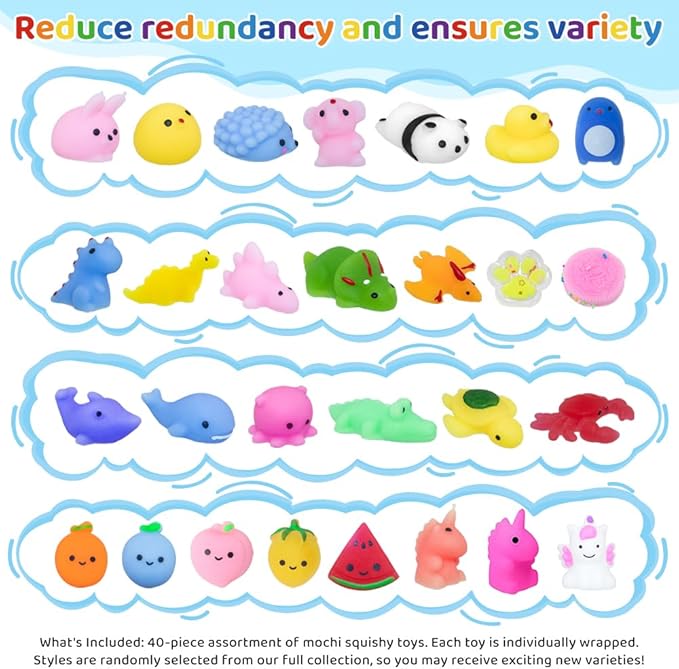 40 Pack Mini Kawaii Animal Squishy Toys, Party Favors for Kids Adults Fidget Toys Stress Relief Treasure Box for Classroom Prizes Bingo Goodie Bags Fillers Birthday Gifts Christmas Stockings