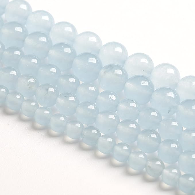 8MM 46PCS Natural Stone Light Blue Chalcedony Loose Beads for Jewelry Making DIY Bracelet Necklace
