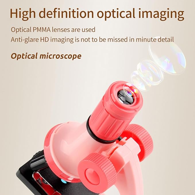 XD508 Microscope for Kids - 100X 600X 1200X Beginner Microscopes kit with LED Light, Science Educational Gift and Toy for Boy&Girl Birthday Halloween Christmas（Pink）