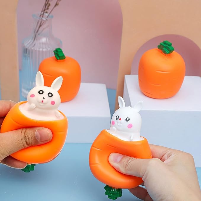 3 PCS Set Squeeze Toys Squishes Carrot Rabbit Fidget Toys Pop Up Squishy Rabbit in Carrot Stress Relief for Kids & Adult Tricky Funny Novelty Toy, Ideal Easter Gift