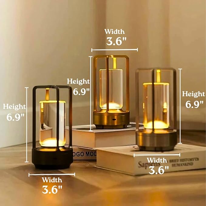 Klarako Crystal Lantern Lamp – Modern Cordless Rechargeable Bedside & Outdoor Light, Portable Wireless Lamp – Dimmable Touch Control – Luxury Living Room & Hotel-Style Lighting (Black, 10-Pack)