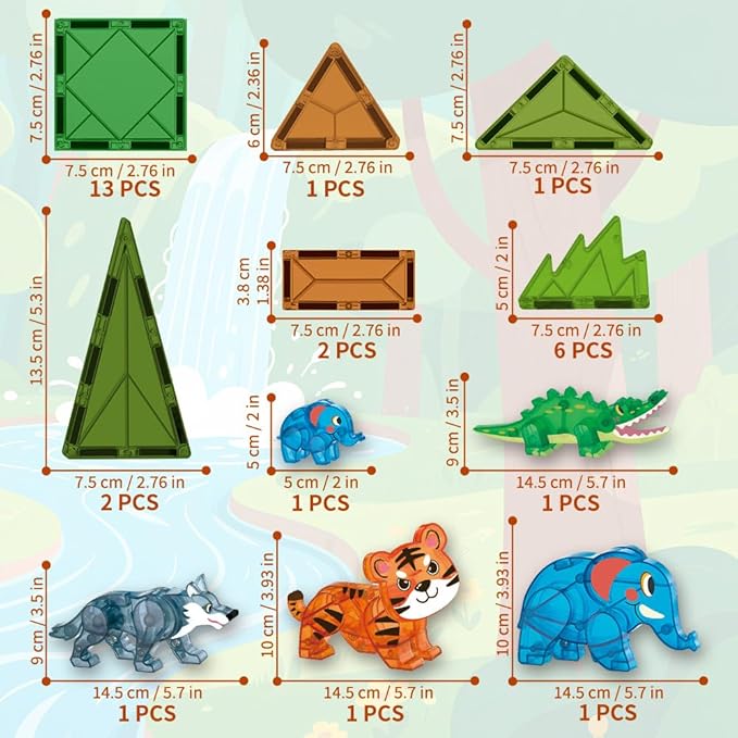 Magnetic Tiles Set Jungle Animals Theme Toys, Magnet Tiles Building Blocks Toys for Kids Ages 4-8