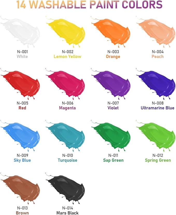 Nicpro 14 Colors Large Washable Paint Set (33.8 oz, 1000ml), Acrylic Bulk Paint Supplies Non Toxic Children Tempera Paint for Art, Craft DIY, Poster & Finger Paint, School, Home,Classroom