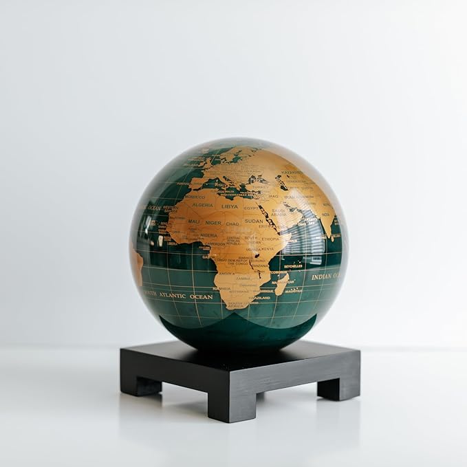 MOVA – Green and Gold Rotating Decor Globe, 8.5” | Solar-Powered Motion | No Batteries | Gift for Desk, Home, or Office
