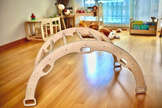 Climbing Arch | Montessori Rocker Arch | Arch with Cosy Pillow | Wooden Climbing Arch with Cushion | Wooden Climbing Arch and Rocker | Indoor Playground Cosy Cushion Rocker (Flamingo)