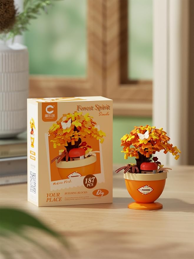 Frost Grove Mini Bonsai Tree Micro Building Set Building Toy Plant Cherry Tree Flower Collection Decor for Home Desk Greenery Decoration Building Blocks DIY Creative Gifts