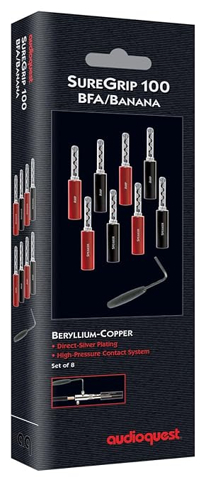 AudioQuest SureGrip® 100 Banana Speaker Connectors - Fits up to 9 AWG Speaker Cables - Gold - Set of 12