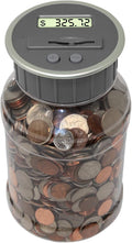 Teacher's Choice Digital Coin Bank, Savings Jar, and Piggy Bank | Automatic Coin Counter Totals All U.S. Coins Including Dollars and Half Dollars - Original Style, Clear Jar w/Grey Lid