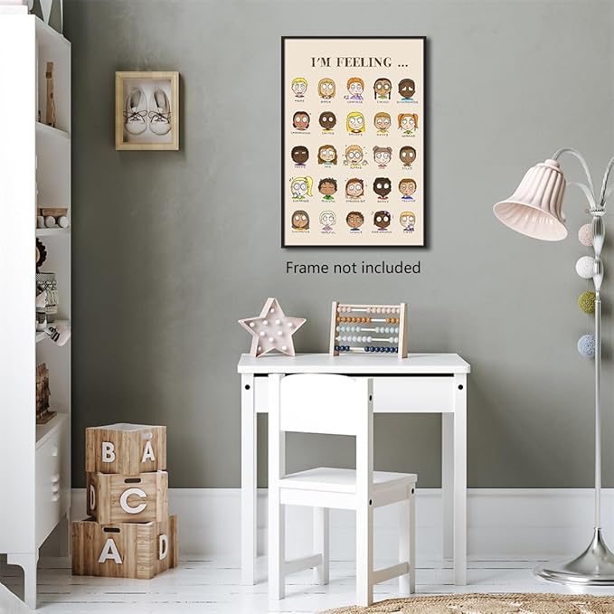 Feelings Chart Poster, Calming Corner Poster, Preschool Classroom Must Haves for Kids, Mental Health Posters, Emotions Posters for Classroom Wall, Therapist Office Wall Art 16x24in Unframed