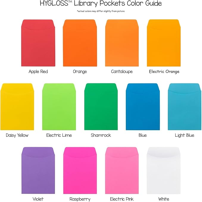 Hygloss 30 Library Card Pockets 3.5x5 Inch - Non-Adhesive Pocket Envelopes - Green - Classroom Envelope Pockets - Ideal for Organizing - Colorful Small Library Book Pocket