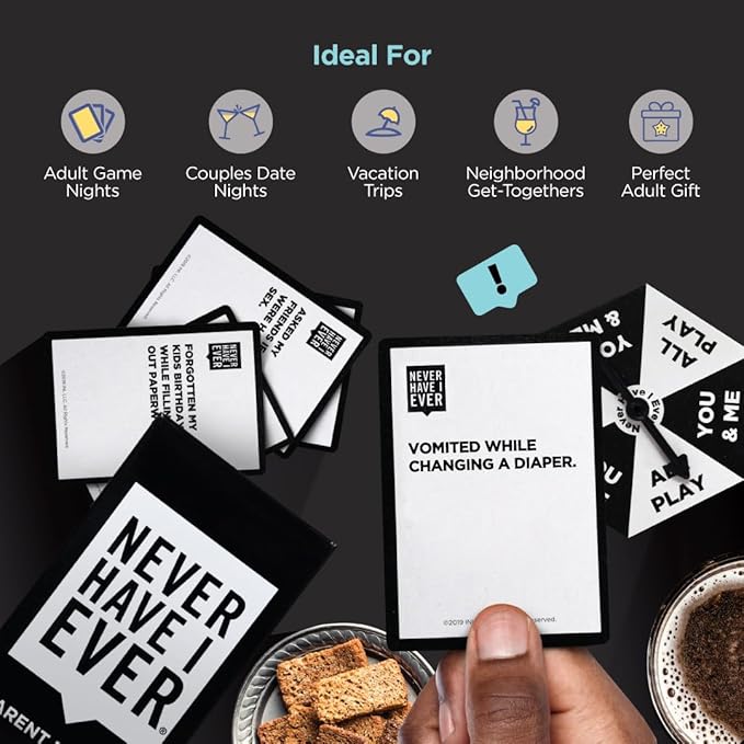 Never Have I Ever Card Game - Parent Edition, Fun and Engaging Adult Party Games for Game Night, Date Night, or Vacation, Includes Hilarious and Relateable Prompts for Couples with Kids, Ages 17+