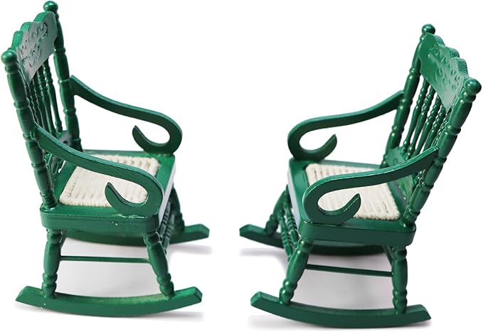 Dollhouse Miniature Rocking Chair 1:12 Scale Wooden Furniture Accessories Tiny Mini House Home Outdoor Cake Topper Decoration Model Living Room Scene Christmas Craft Displays (Green)