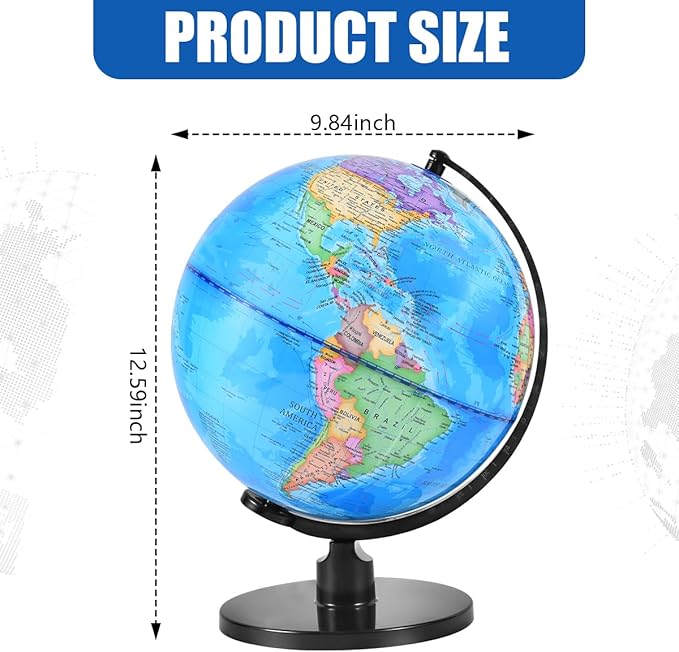 Rotating World Globe 10 Inch Spinning Earth Globe with Stand for Kids Learning Geography Classroom Education or Office Home Decorations