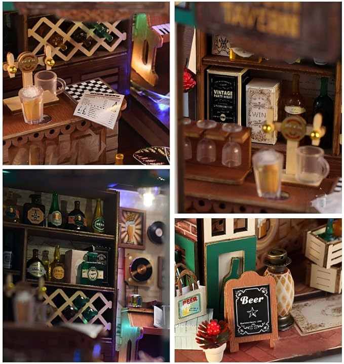 DIY Miniature House Kit, Mini House Building Kit, DIY Book Nook Kit, Tiny Model House for Adults to Build, Beginner 3D Wooden Book Nook, for Family Friends (Tavern)