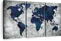 ElephantStock Deep Blue World Map Multi Piece Canvas - 3 Panel Wall Decor - Map of the World Art - Canvas for the Office and Home - 74" X 48"