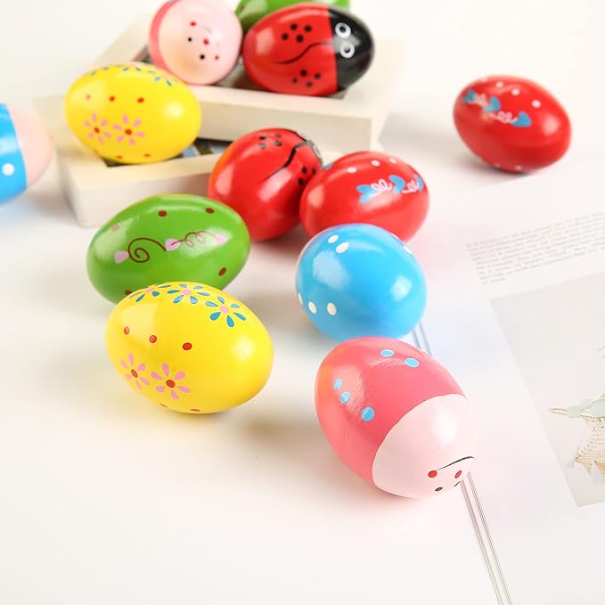 12Pcs Wooden Egg Shakers Hand Musical Maracas Percussion Instruments