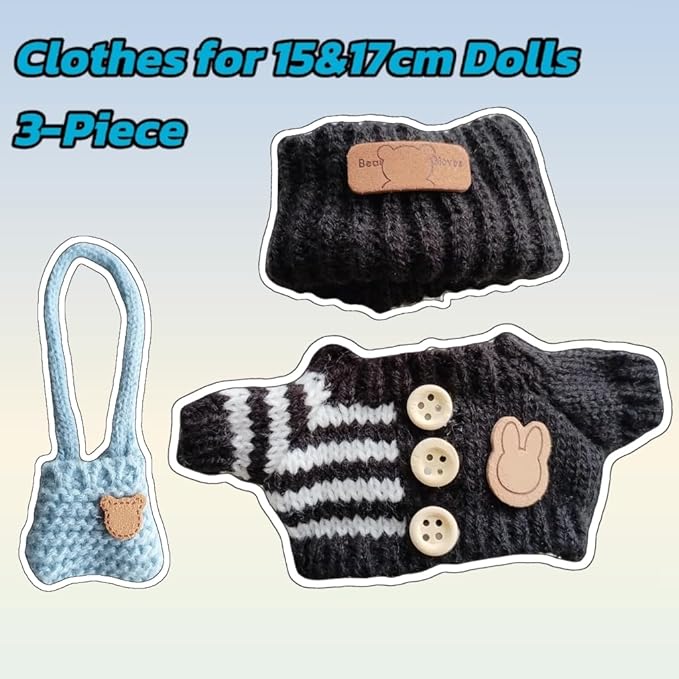 15cm & 17cm Doll Clothes Outfits Set - Premium Dress Up Bundle with Exquisite Accessories | Soft Fabric Fashion Doll Costume for 15-17cm Dolls (Black)