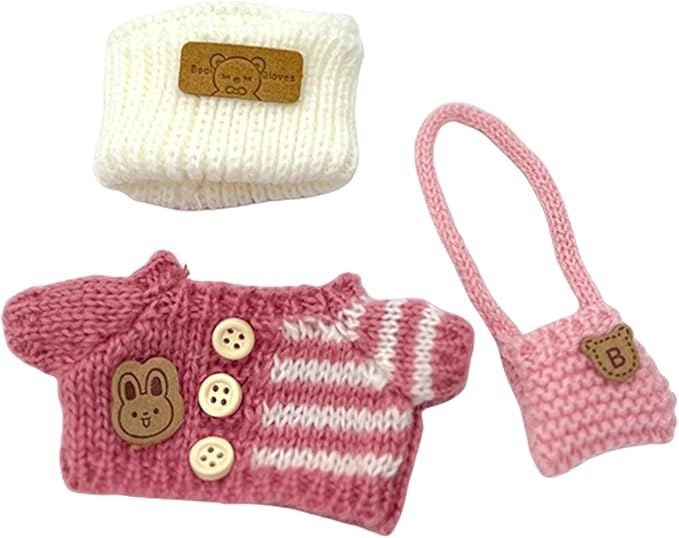 17cm Doll Clothes, Handcrafted Crochet 3-Piece Outfit Set for 15/17cm Dolls, Exquisite 17cm Doll Accessories, Outfits Clothe Dress up Unique Style