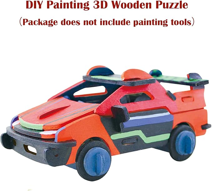 Georgie Porgy 3D Wooden Puzzles for Kids Toys Construction Woodcraft Kits DIY Model Puzzle Kits Birthday Gifts Pack of 6 (Airplane Bus Sports Car Pirate Ship Truck Motorcycle)