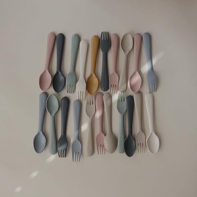 mushie Flatware Fork and Spoon Set for Toddlers | Made in Denmark (Sage)