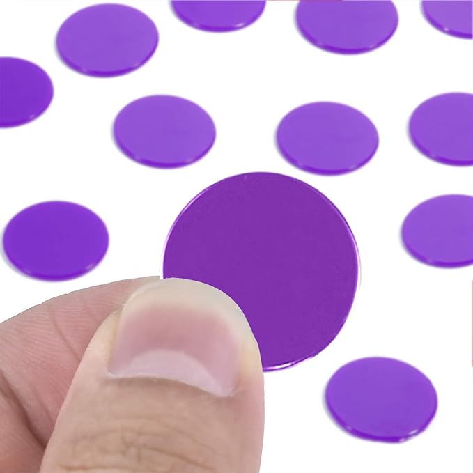 Coopay 300 Pieces Plastic Learning Counters Disks Bingo Chip Counting Discs Markers for Math Practice and Poker Chips Game Tokens,1 Inch (Purple Style 1)