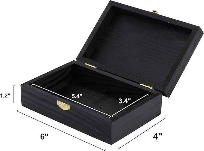 Creative Hobbies Black Wooden Keepsake Box with Gold Clasp - 6″ × 4″ × 2″ Painted Storage Case for Jewelry, Photos, Crafts & Gifts | 2 Pack