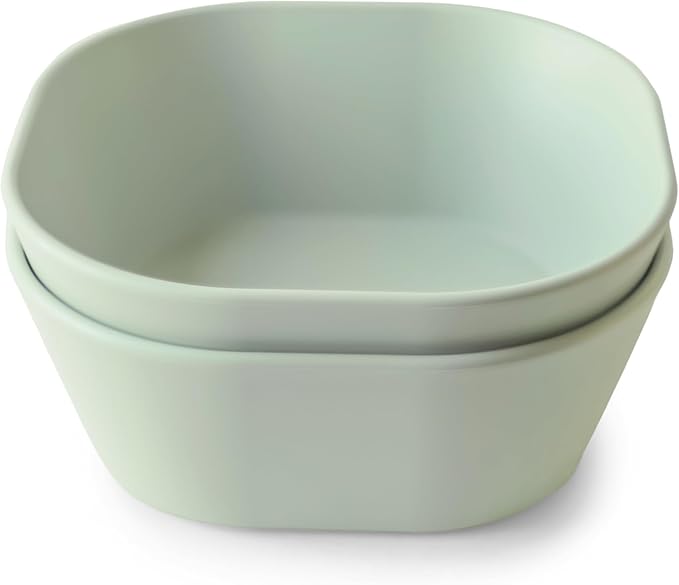 mushie Square Dinnerware Bowls for Kids | Made in Denmark, Set of 2 (Sage)