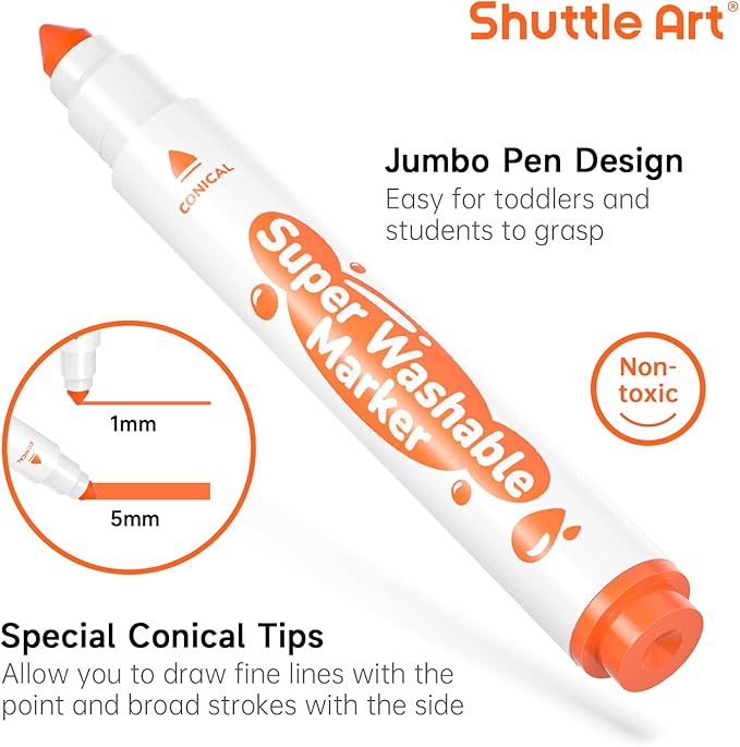 Shuttle Art Super Washable Markers, 30 Colors Broad Line Conical Tip Markers for Kids, Ultra Clean Coloring Book Marker Set, Home Classroom School Supplies for Toddlers Kids Adults Students Teachers