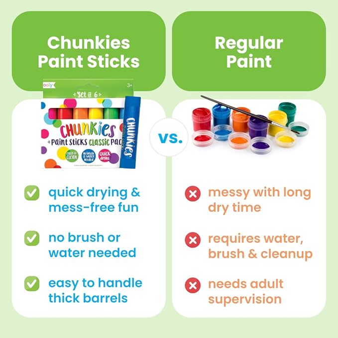 Ooly Chunkies 6 Mess Free Paint Sticks For Kids, Tempera Paint Sticks Kid Safe Colors, No Mess Quick Drying Art Supplies for Toddlers and Kids