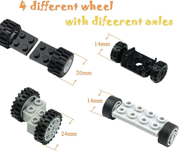 Wheels and Axles Set, Car Parts Chassis Pieces Tires Building Blocks, Compatible with Classic Bricks Toys