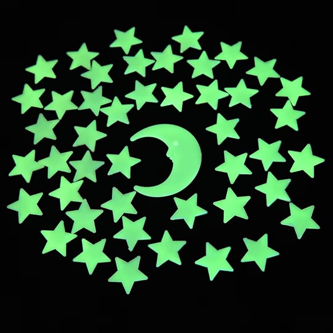 Glow in The Dark Stars for Ceiling,45Stars & 1Moon,Glow in The Dark Stars,Luminous Star and Moon Wall Stickers,Star Stickers for Bedroom Decor, Birthday Gifts（Green）