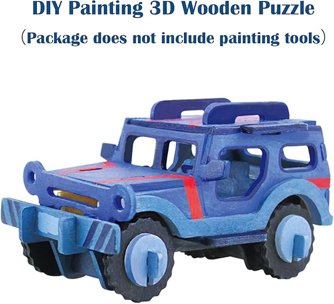 Georgie Porgy 3D Wooden Puzzles for Kids Toys Construction Woodcraft Kits DIY Model Puzzle Kits Birthday Gifts Pack of 3 (Sports Cars Off-Road Vehicle Pickup)