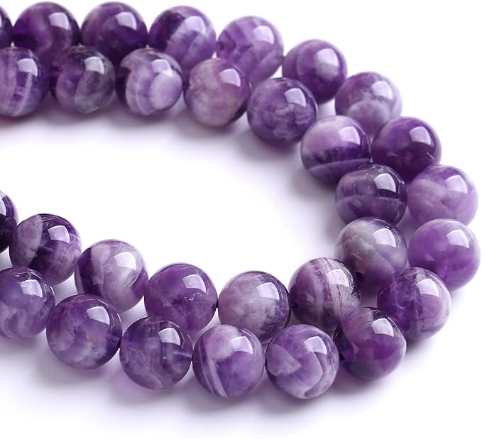 75PCS 10MM Purple Amethyst Dream Lace Beads Natural Quartz Crystal Stone Loose Beads for Jewelry Making DIY Bracelet Grade A+
