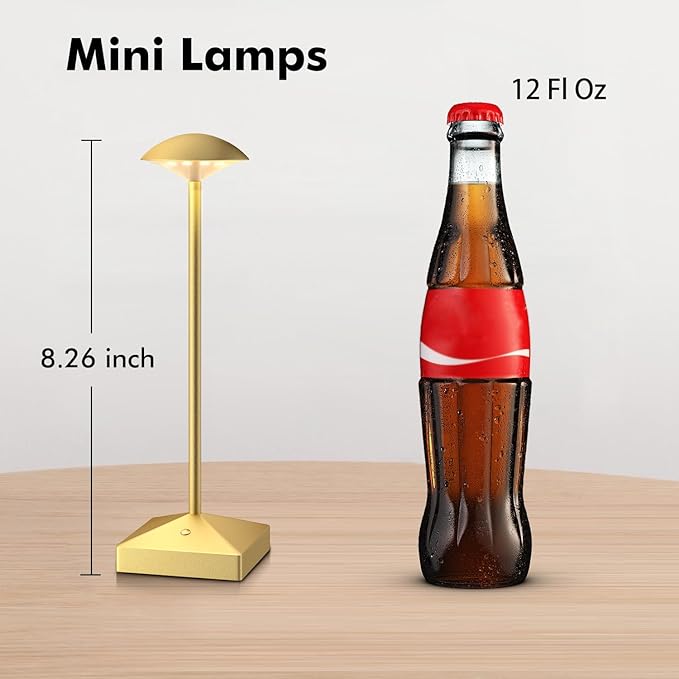 3 Pack 8.26in Gold Small Cordless Table Lamps Rechargeable, Battery Operated Mini Lamp, Small Lamp Touch Portable Table Lights, LED Night Light for Bedside/Dining/Bar/Outdoor (Gold-B)