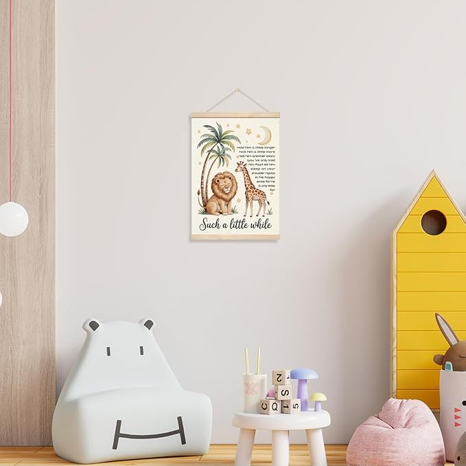 Geondos Mental Health Wall Art - Hold Him A Little Longer, Positive Affirmations Poster with Wooden Hanger, Motivational Canvas Sign for Kids Room, Therapy Office, or Classroom Decor