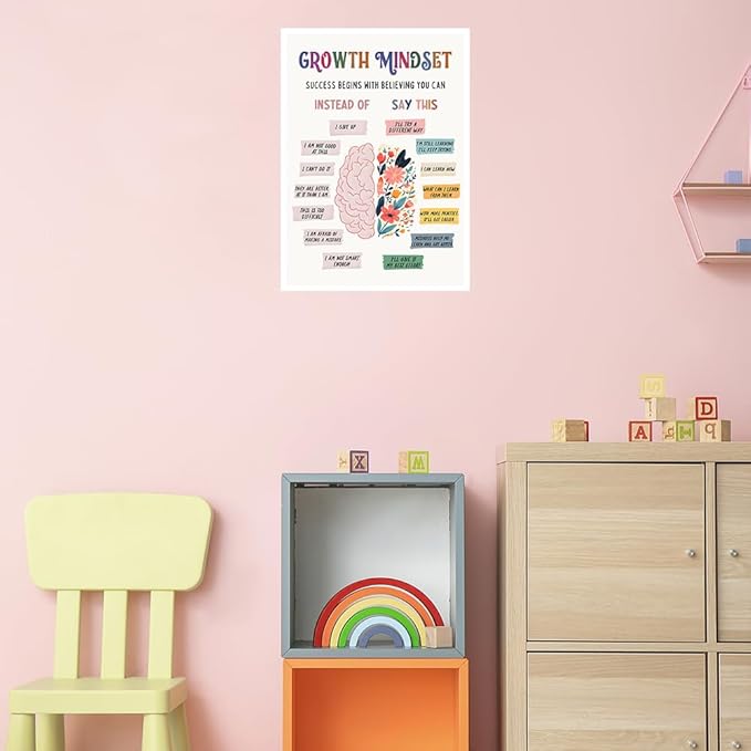 uoyien Growth Mindset Mental Health Posters Classroom Counseling Room Therapy Wall Decor Affirmations Quotes Canvas Wall Art Kids Special Educational Brain Neurodiversity Prints 16x22in Unframed