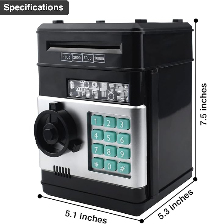 Piggy Bank Electronic Mini ATM for Kids Toy, Safe Money Saving Box Coin Banks Password Code Lock for 3-14 Years Old Kids, Boys Girls Ideal Gift (Black)