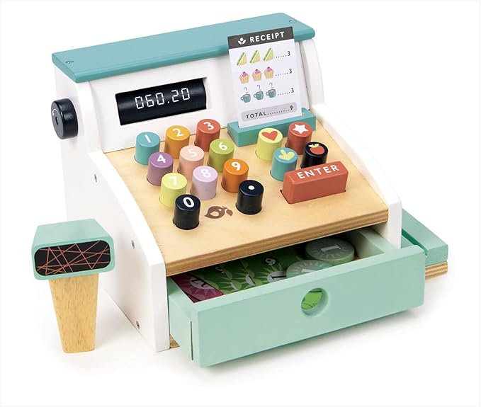 Tender Leaf Toys - General Stores Till - Comprehensive Wooden Shop Till Play Set with Scanner - Inspires Creative and Imaginative Roleplay - Age 3+