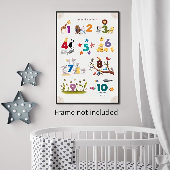 xbsifyiooa Number 1-10 Poster for Toddlers, Learning & Educational Numbers Posters for Toddlers 1-3, Kids Learning Posters, Cute Animal Numbers Chart Preschool Wall Posters For Kids 16x24in Unframed