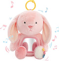 Koty Musical Tummy Time Toy,Baby Mirror Toy 3 Years Old, Infant Sensory Toy with Crinkle Sounds, Textures, Mirror & Melody Music Box for Tummy Time and Self-Discovery (Pink Rabbit)