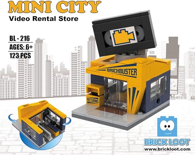 Brick Loot Mini City Video Rental Store Building Set – 123-Piece Retro Storefront Model Kit for Kids Ages 6+ – Compatible with Lego and Major Brick Brands