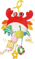 Red Crab Baby Toy - Clip-On Hanging Sensory Toy for Car Seat, Stroller, Gym with Squeaker, Crinkle, Rattle, Mirror & Teether | Soft Plush 0-12 Months Infant Developmental Toy for Tummy Time (Red)